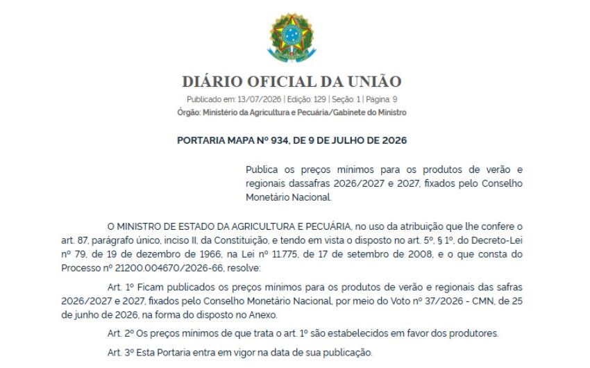 Preços mínimos de milho, soja e arroz são atualizados