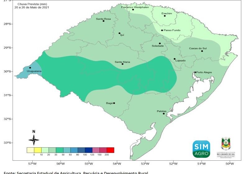  Previsão meteorológica no Rio Grande do Sul para a semana de 20 a 26 de maio de 2021