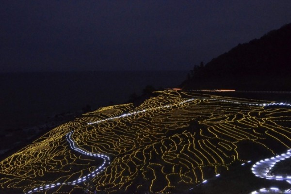  Milhares de luzes iluminam terraços de arroz no Japão